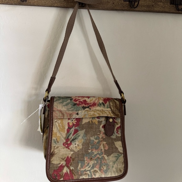 NWT- Fossil Floral Canvas Crossbody Bag - Brown and Red - Picture 1 of 16